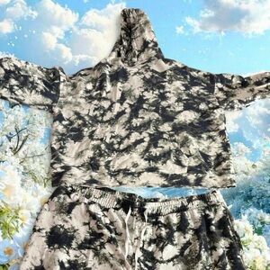 No Boundaries Black and Cream Tie-Dye Hoodie and Joggers Set